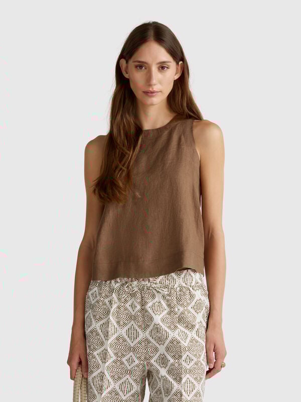 Top smanicato in puro lino Donna