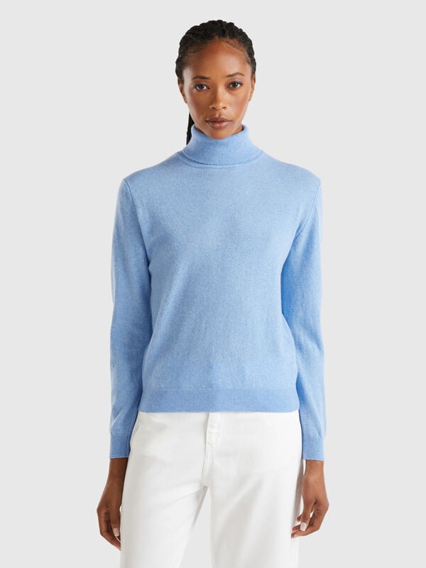 Marl sky blue turtleneck sweater in pure Merino wool Women