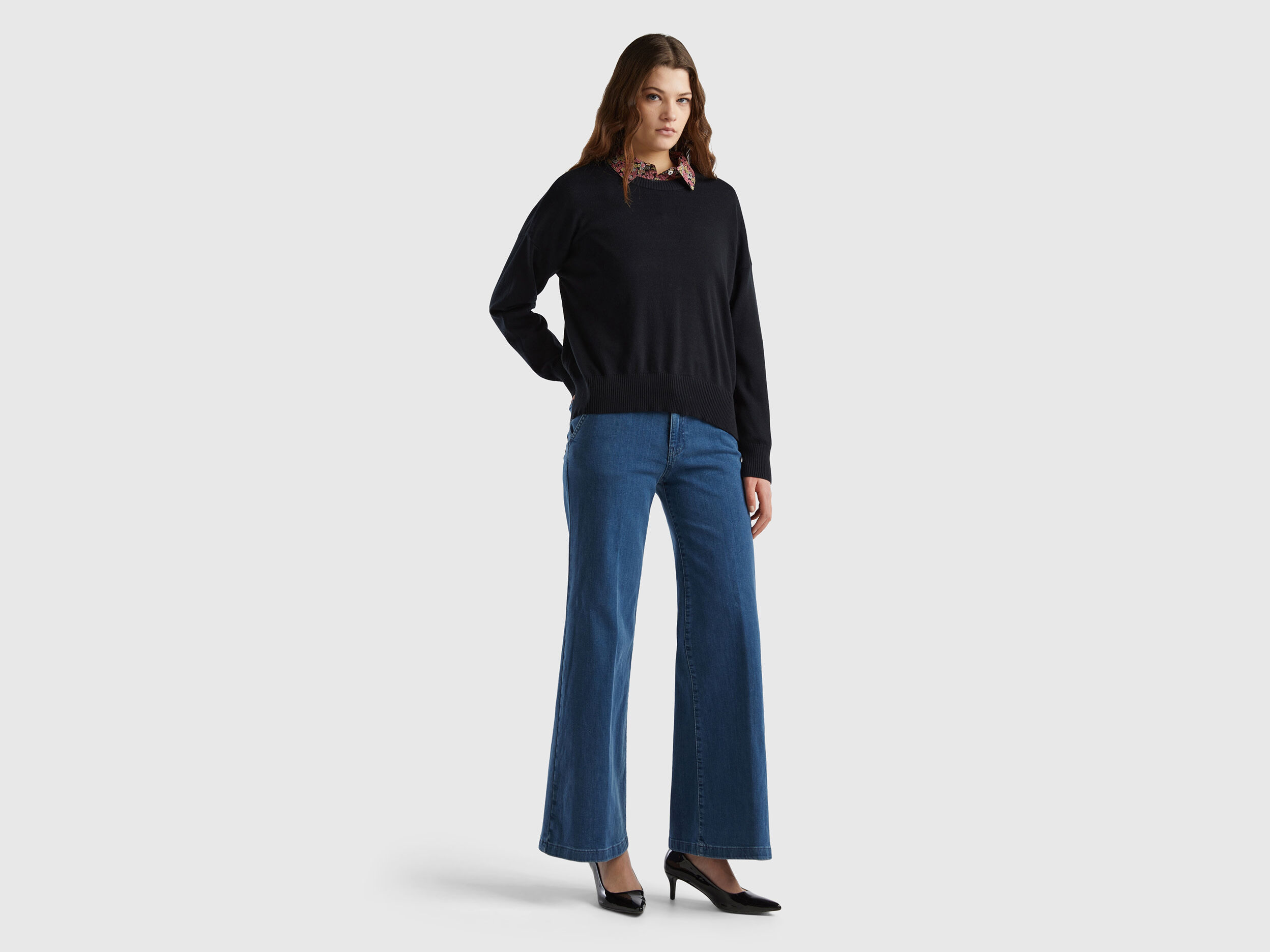 Jeans a zampa in cotone stretch Blu Benetton