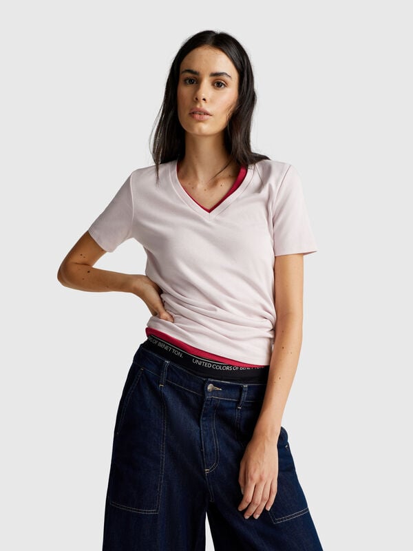 Pure cotton t-shirt with V-neck Women