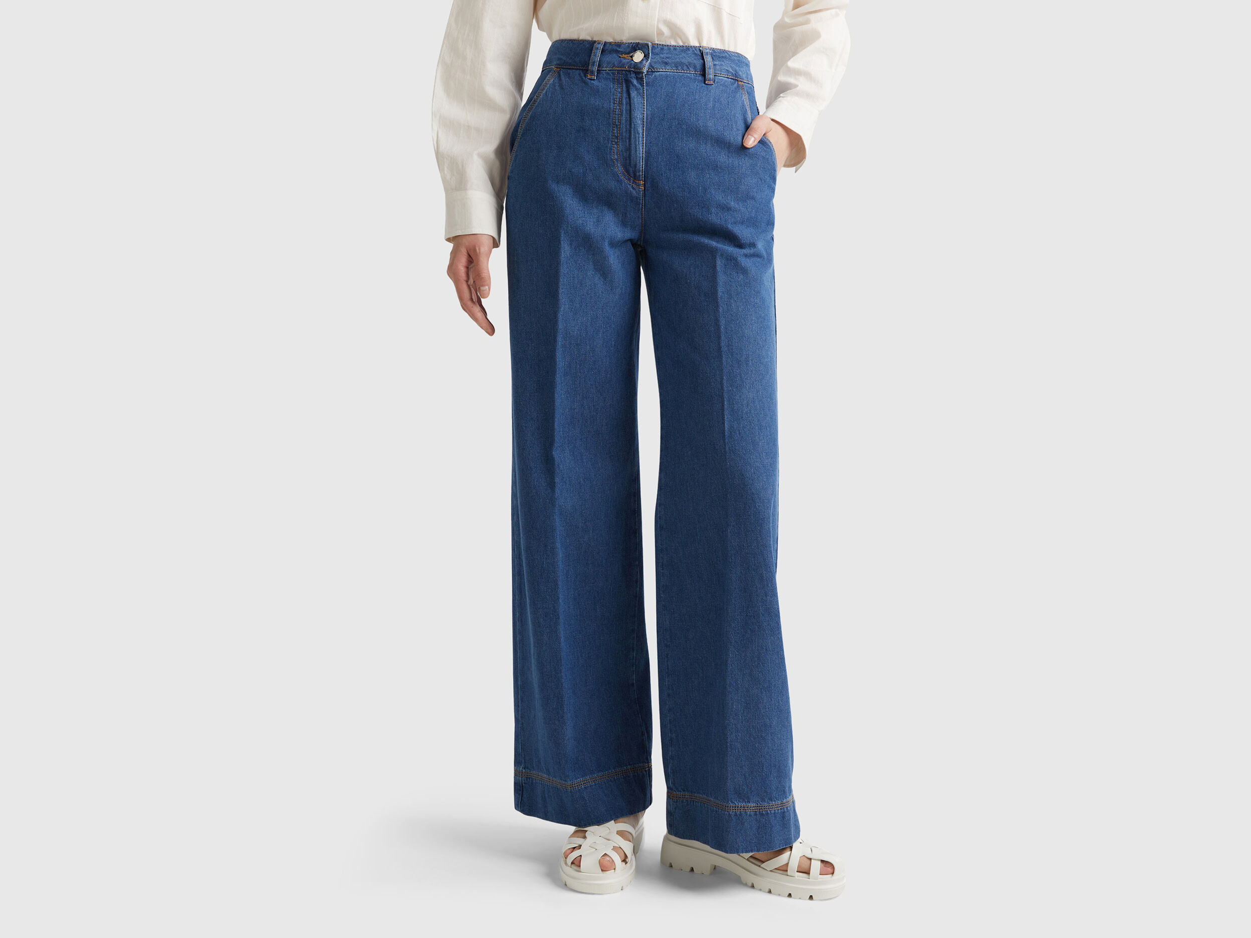 Pantaloni jeans con gamba ampia Blu Benetton