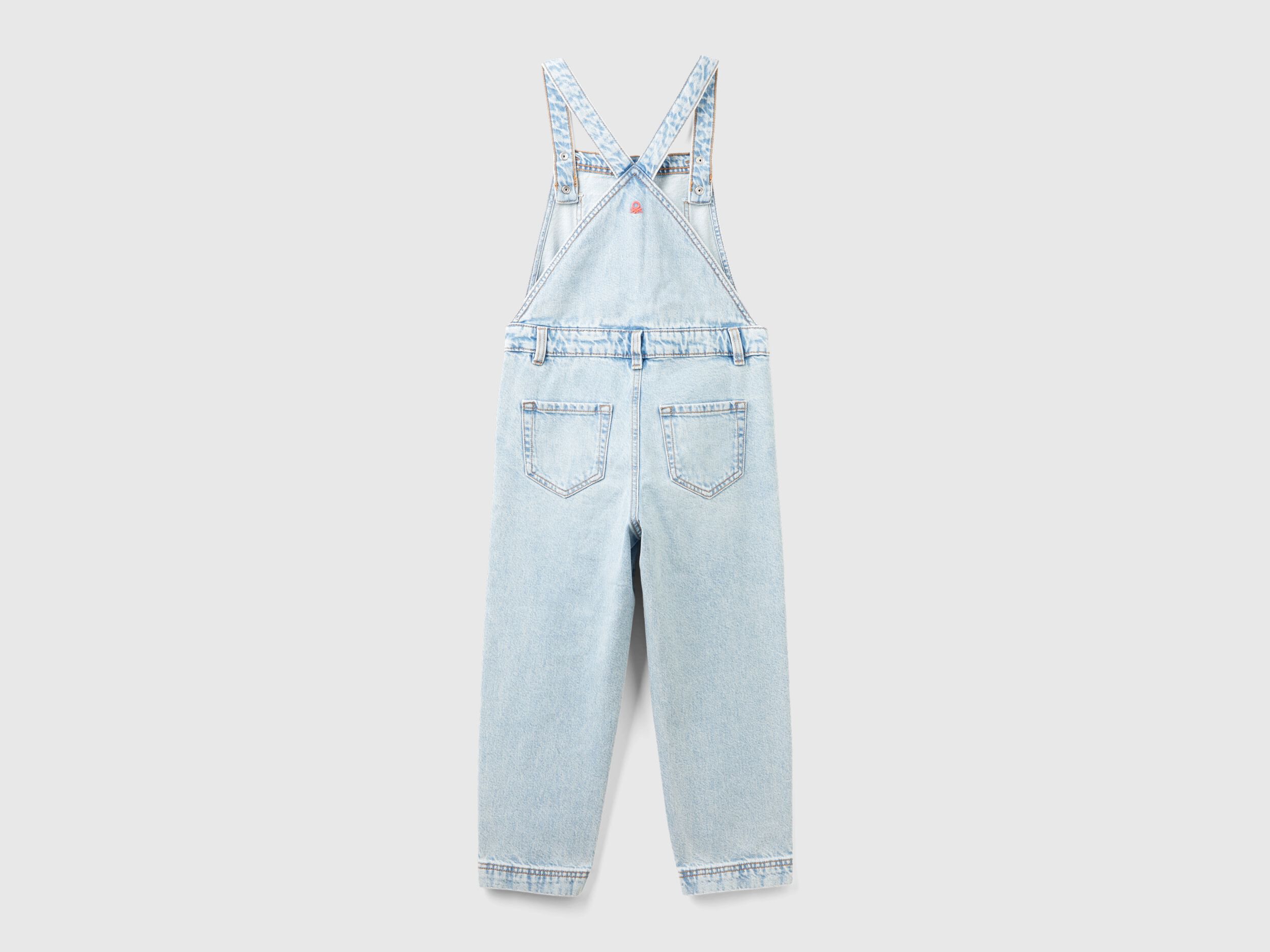 Salopette en jeans a strass Bleu Clair Benetton