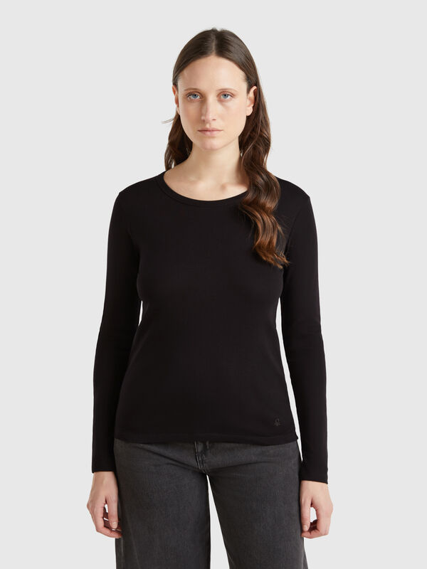T-shirt a manica lunga in puro cotone Donna