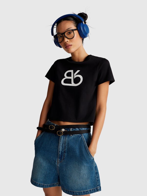 T-shirt con logo in misto cotone Donna