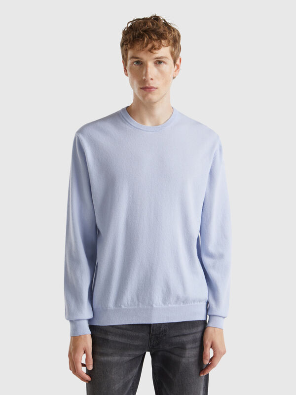 Pull col rond turquoise en pure laine mérinos Homme