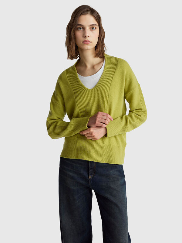 Pullover mit V-Ausschnitt aus 100 % Wolle Damen