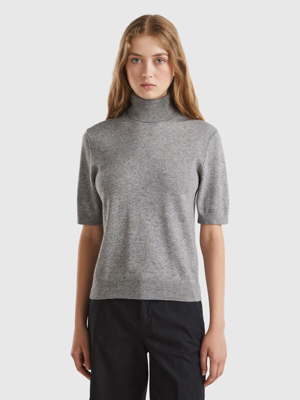 Gray short sleeve turtleneck in cashmere blend Women