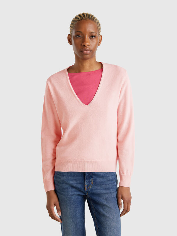 Pullover mit V-Ausschnitt aus reiner Merinowolle Damen