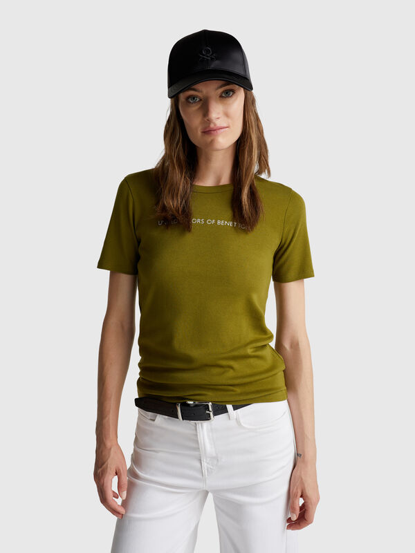 T-Shirt aus 100 % Baumwolle mit Glitzer-Logo-Print Damen