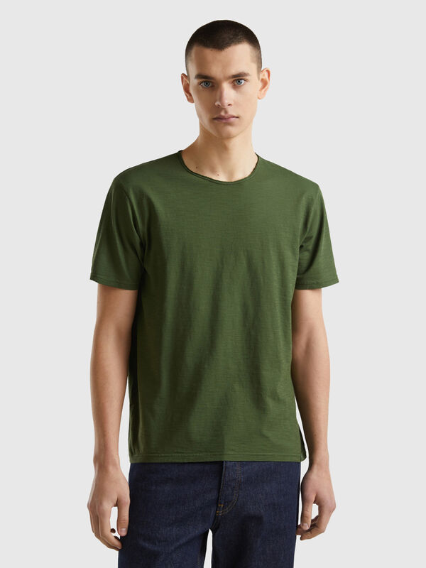 T-shirt verde oliva in cotone fiammato Uomo