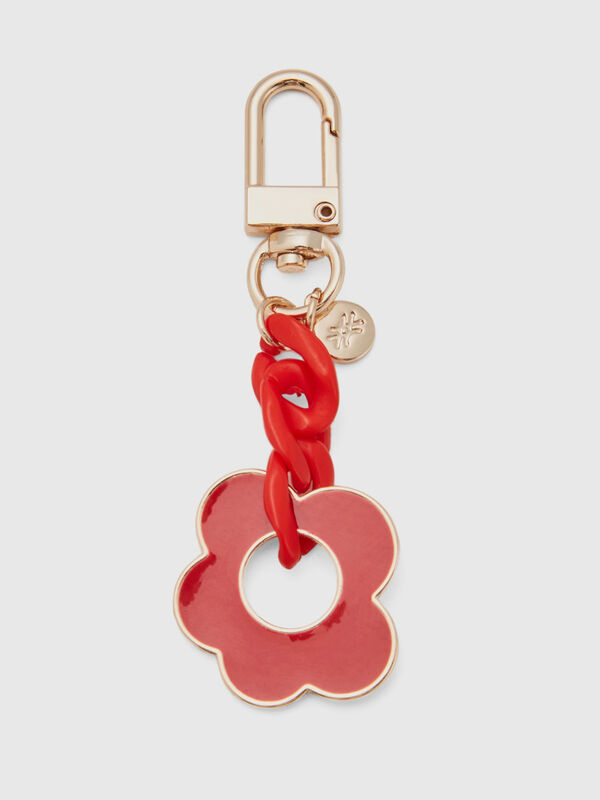 Porte-clés or et rouge à pendentif fleur Femme