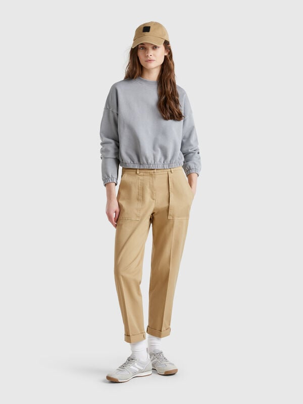 Hose mit Bündchen aus Stretch-Baumwolle Damen