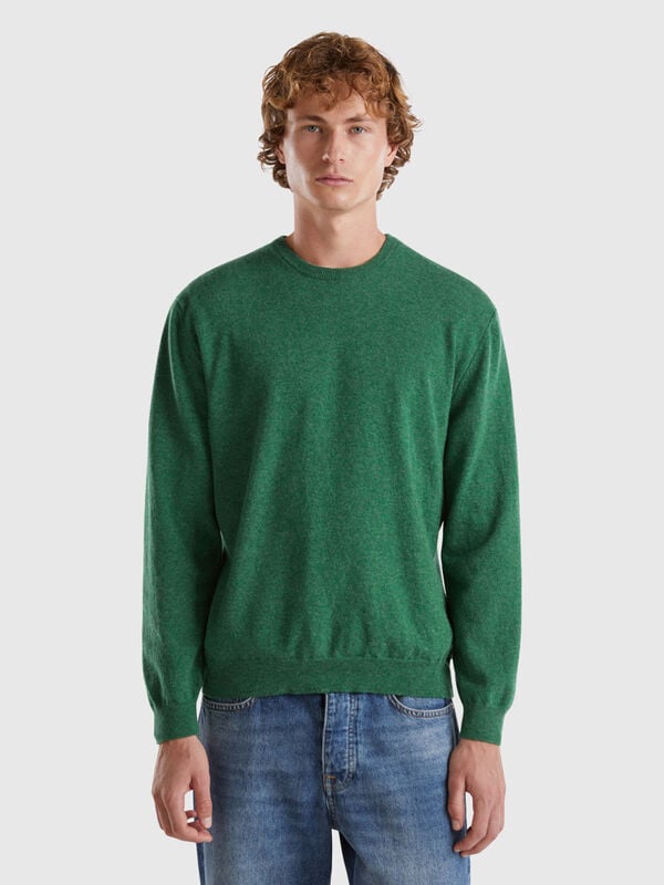 Marl green crew neck sweater in pure Merino wool Men