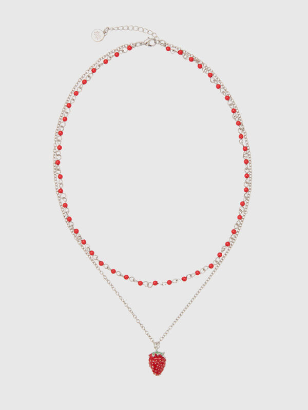 Doppelte Halskette mit Erdbeer-Anhänger in Rot Damen