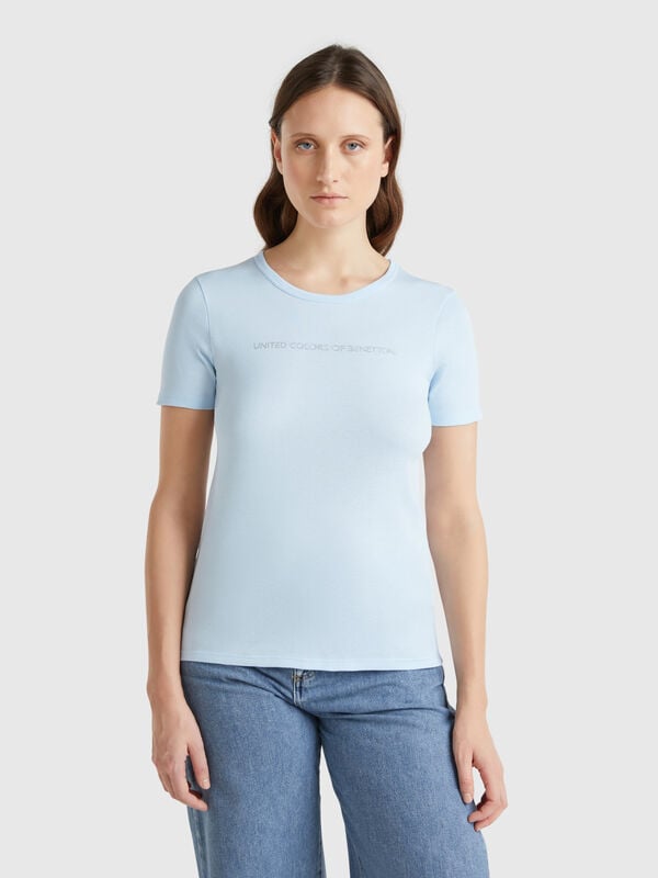 T-shirt 100% cotone con stampa logo glitter Donna