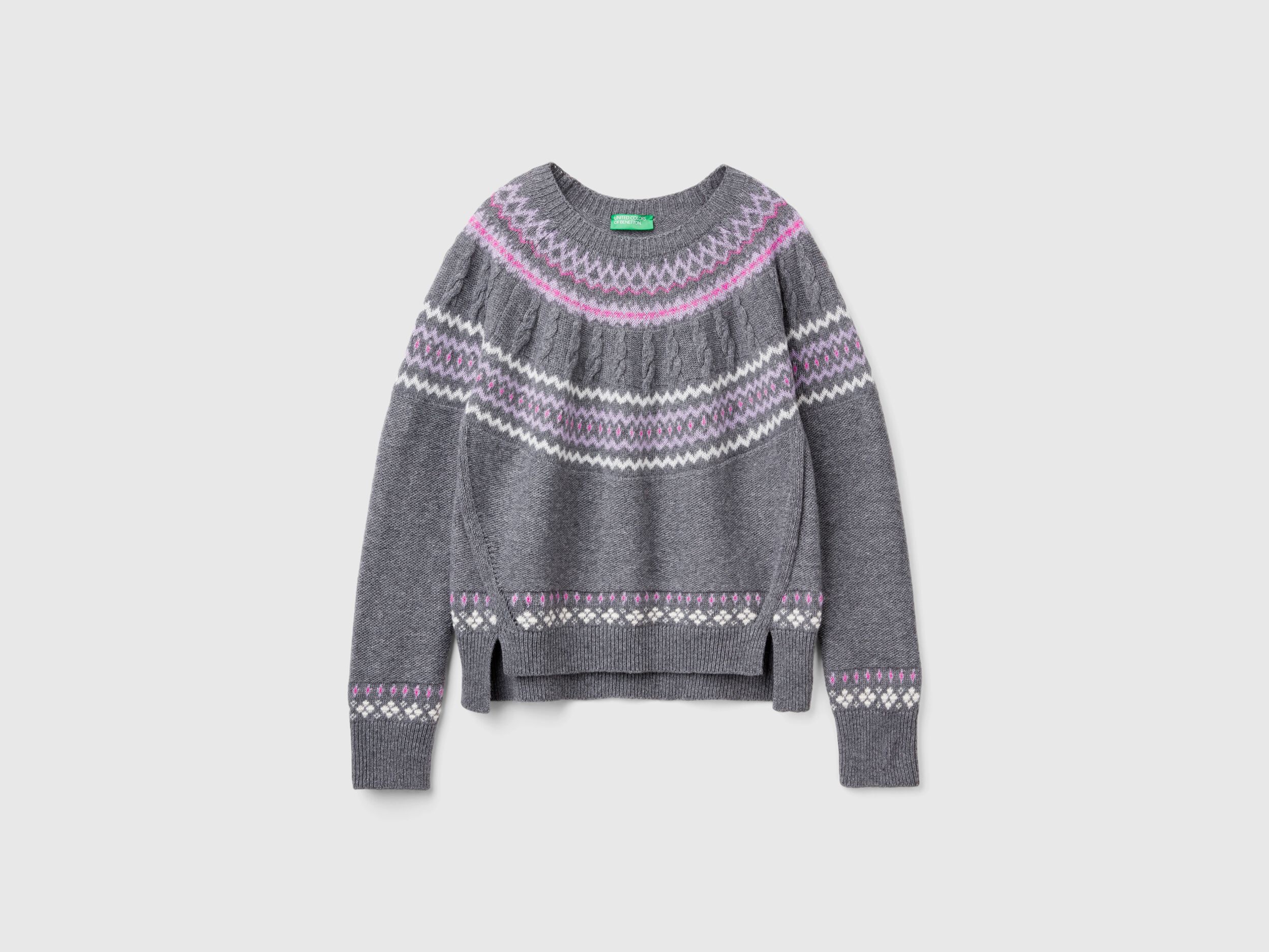 Wool blend jacquard sweater - Dark Gray | Benetton Wool blend jacquard sweater - Dark Gray | Benetton