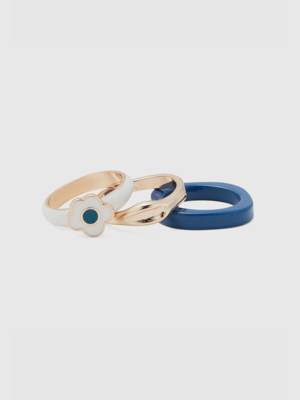 Three gold, blue and white rings Women