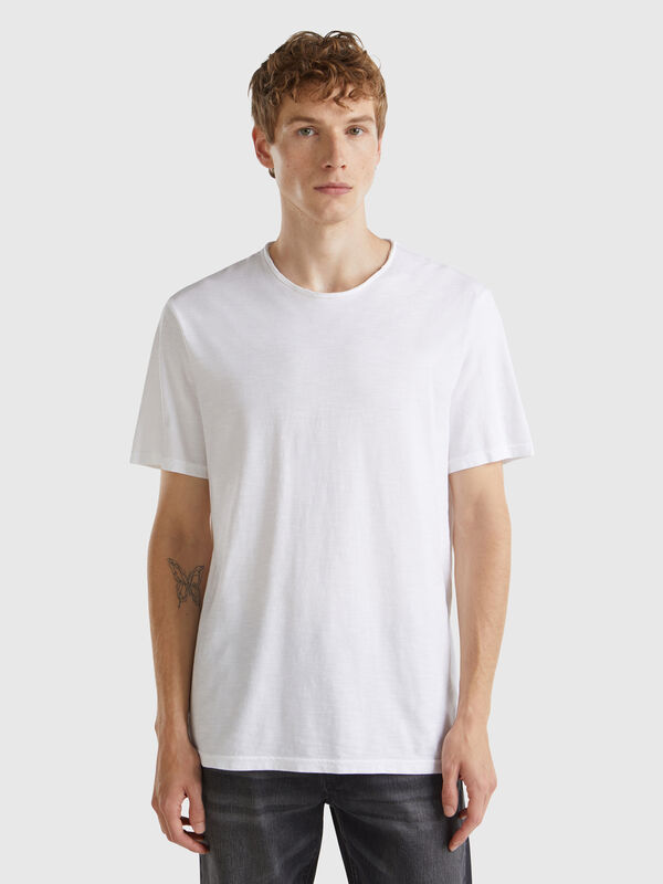 T-shirt blanc en coton flammé Homme