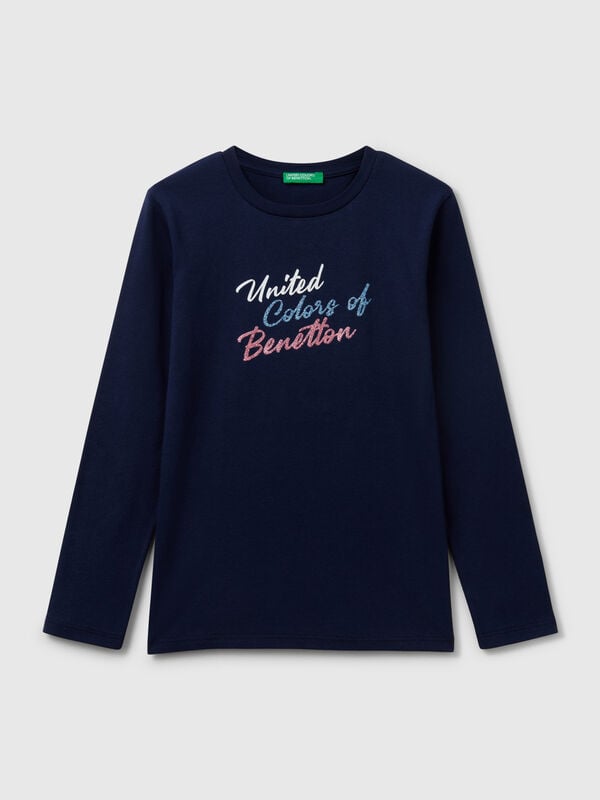 Long sleeve t-shirt with glittery print Junior Girl