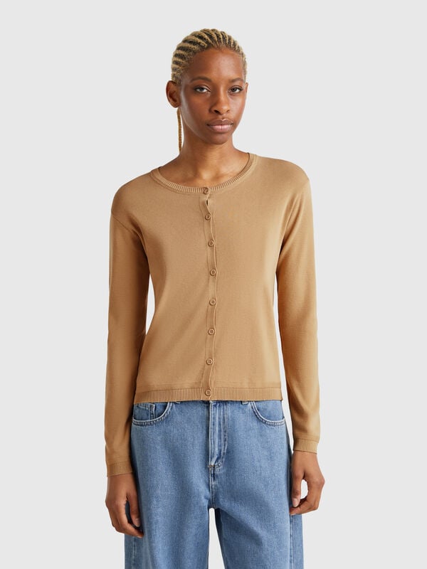 Cardigan mit rundem Ausschnitt aus reiner Baumwolle Damen