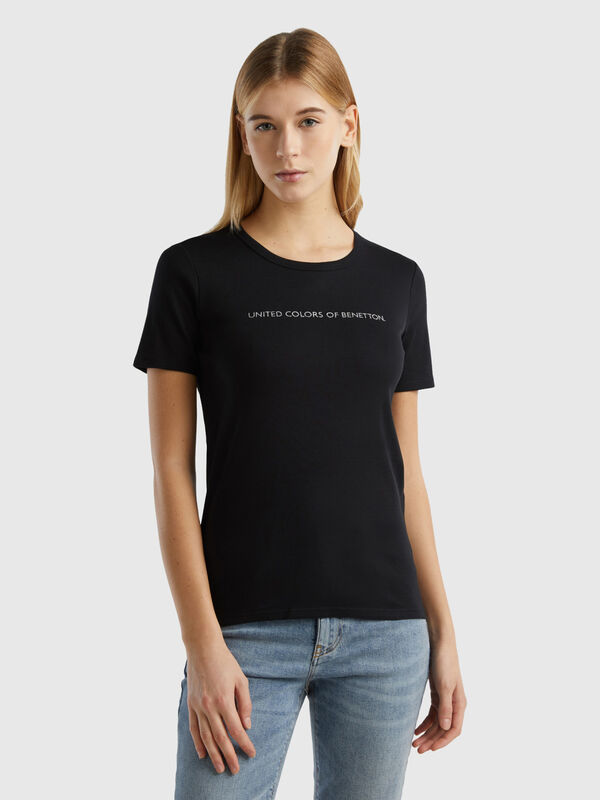 T-shirt 100% cotone con stampa logo glitter Donna