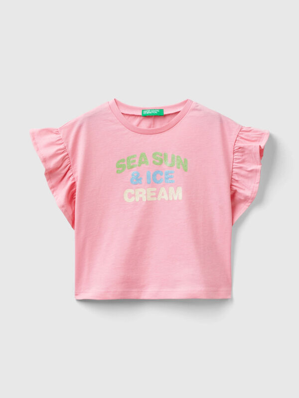 T-Shirt mit Eis-Print und Glitter Mädchen