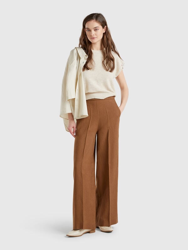 Palazzo trousers in 100% linen Women
