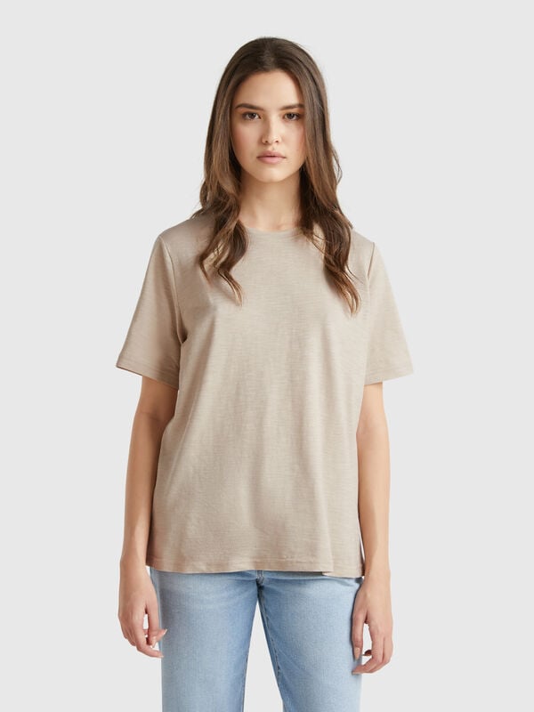 T-shirt girocollo in cotone fiammato Donna