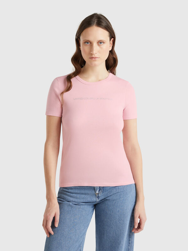 T-shirt 100 % coton à imprimé logo pailleté Femme