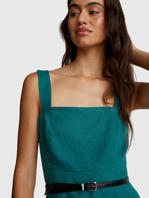 Kleid mit quadratischem Ausschnitt aus reinem Leinen Damen