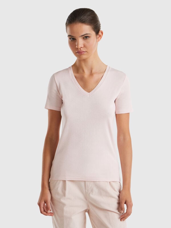 T-shirt in puro cotone con scollo a V Donna