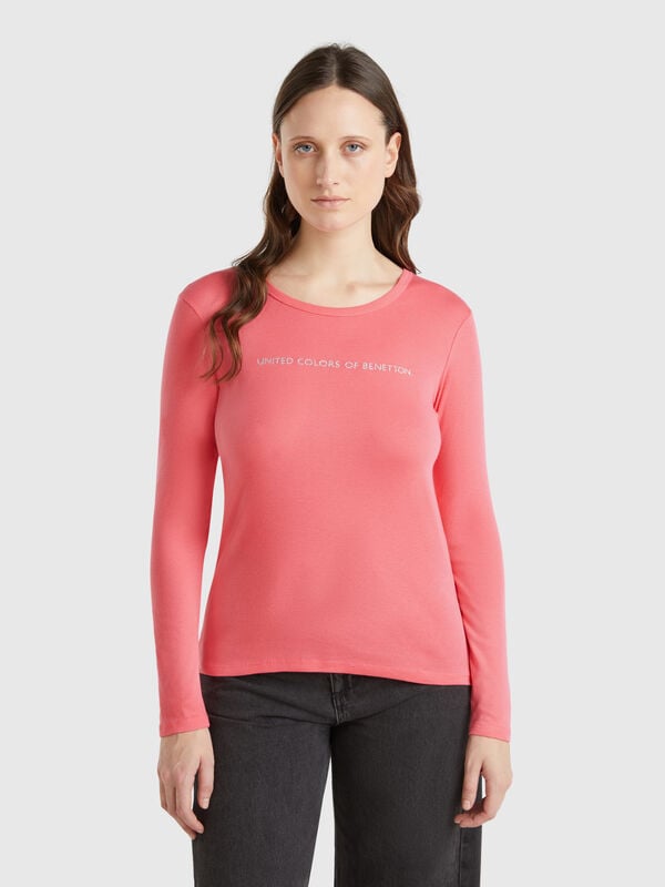 Fuchsia 100% cotton long sleeve t-shirt Women