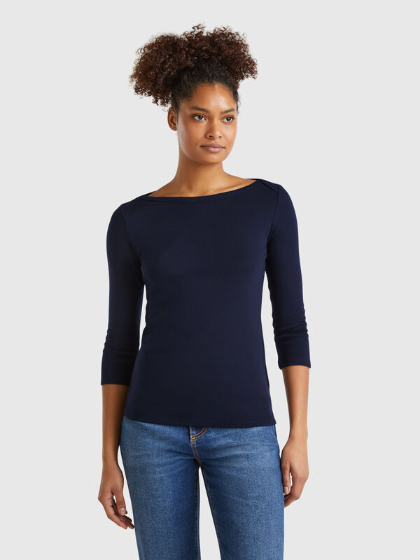 T-shirt 100 % coton à encolure bateau Femme
