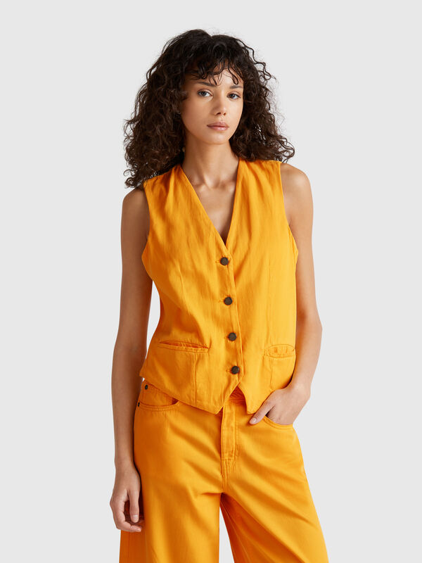 Yellow vest in cotton blend Women