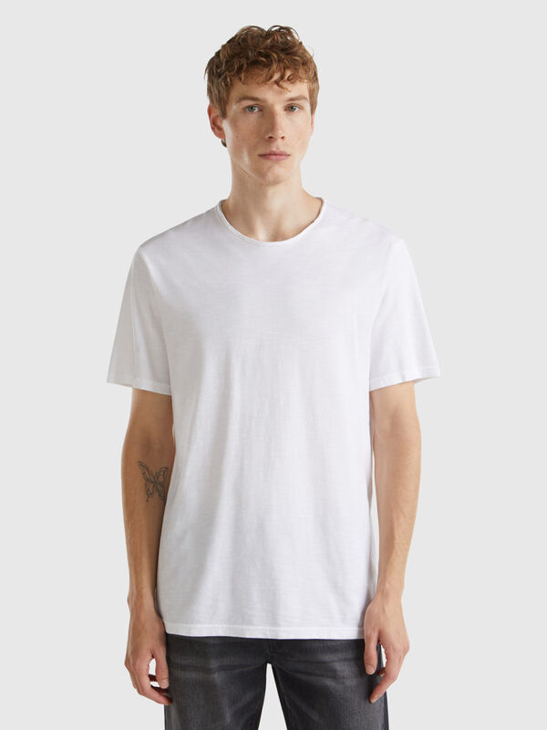 T-shirt bianca in cotone fiammato Uomo