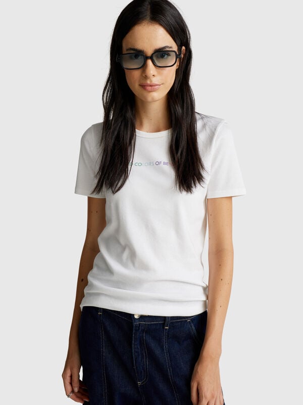 T-shirt in 100% cotton with glitter print logo Women