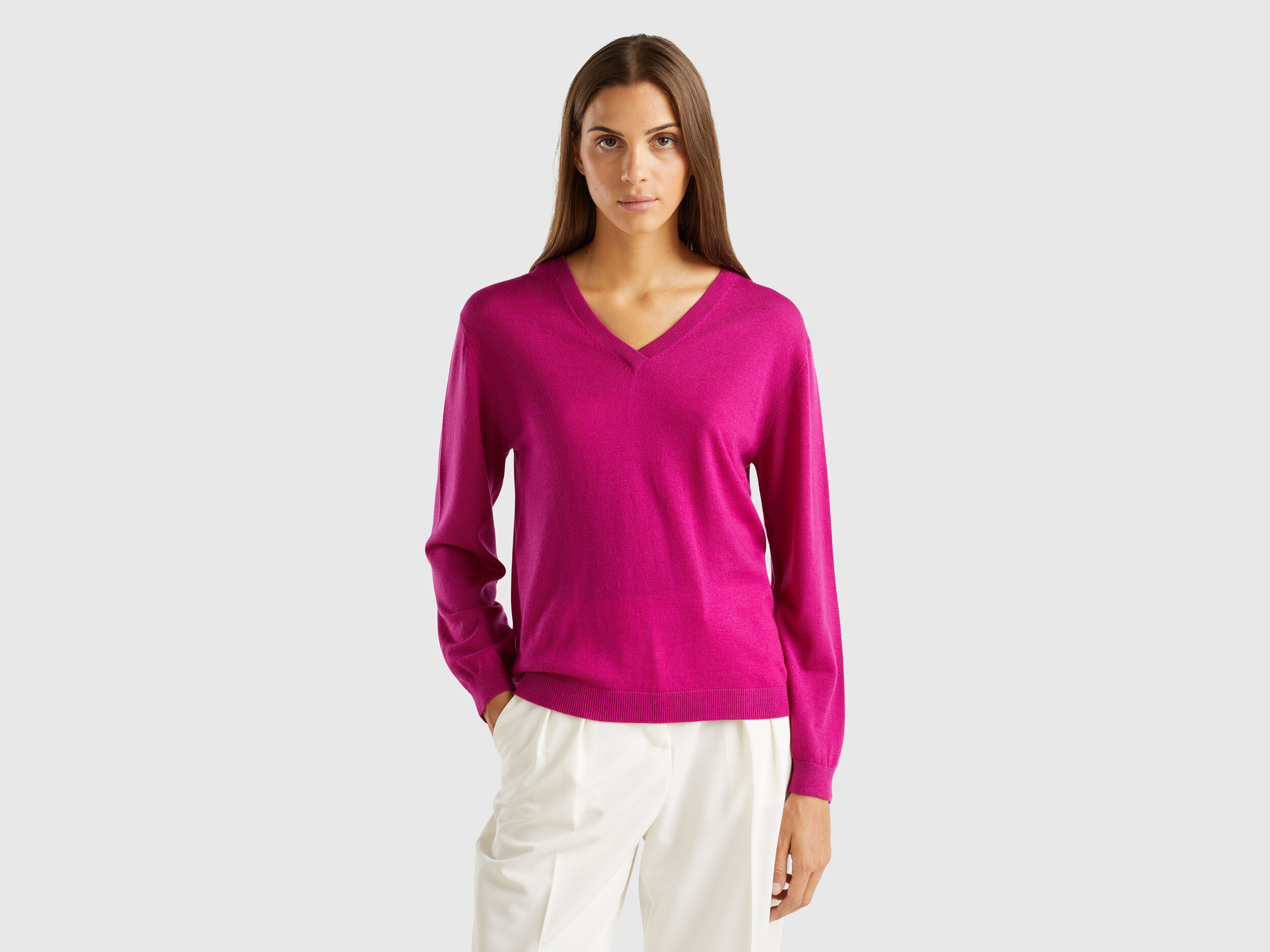 Benetton pull femme col v outlet