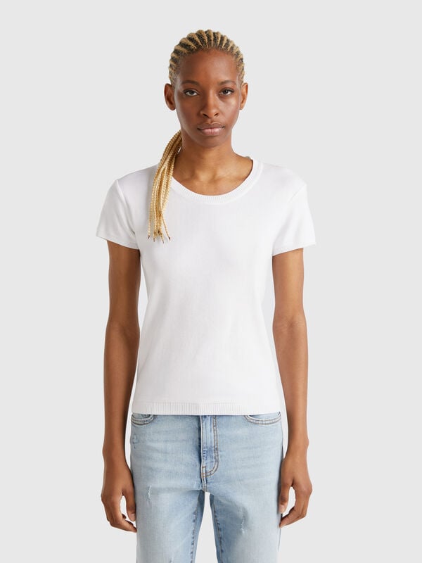 Pull blanc à manches courtes Femme