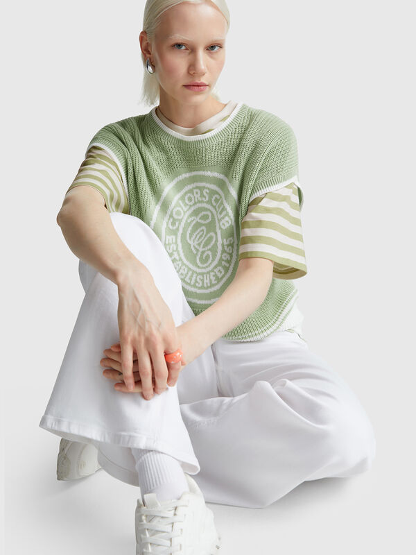 T-shirt a righe over fit Donna