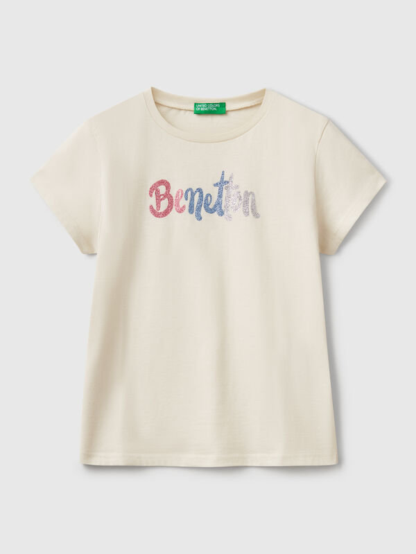 T-shirt con logo glitter in cotone Bambina