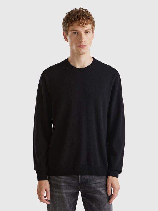 Pull noir en pure laine mérinos Homme
