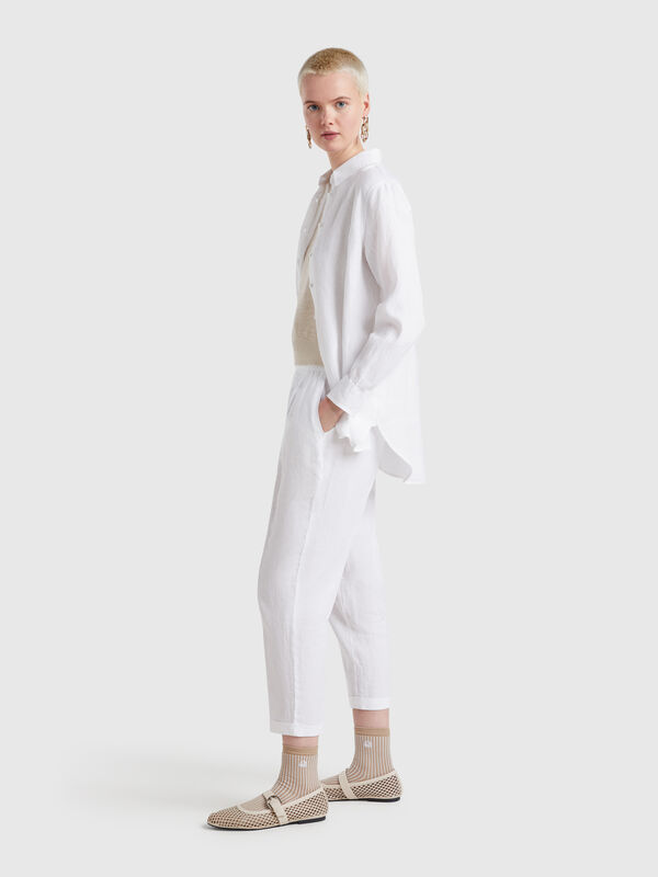 Pantaloni cropped in 100% lino Donna