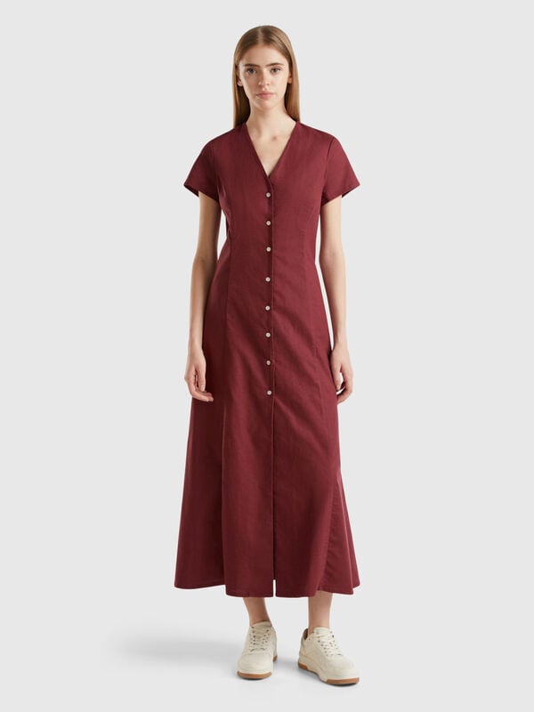 Kleid aus gemischter Baumwolle und Stretch-Leinen Damen