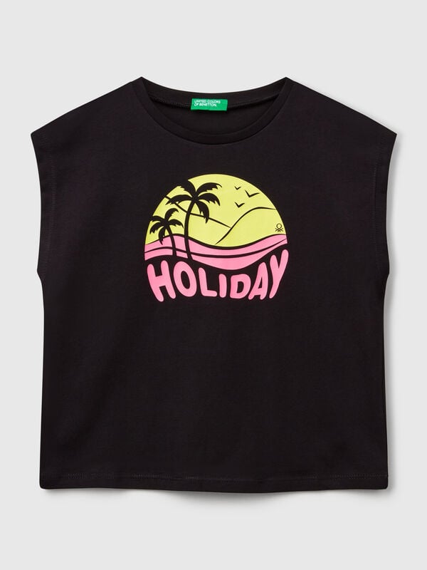 T-Shirt mit fluoreszierendem Aufdruck Mädchen