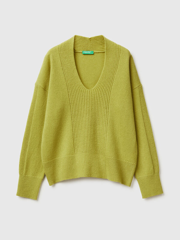 Pullover mit V-Ausschnitt aus 100 % Wolle Damen