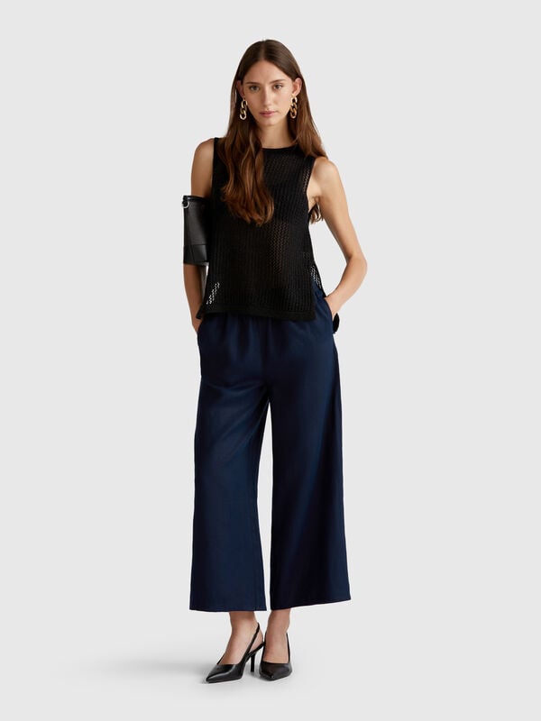 Weite Hose aus reinem Leinen Damen