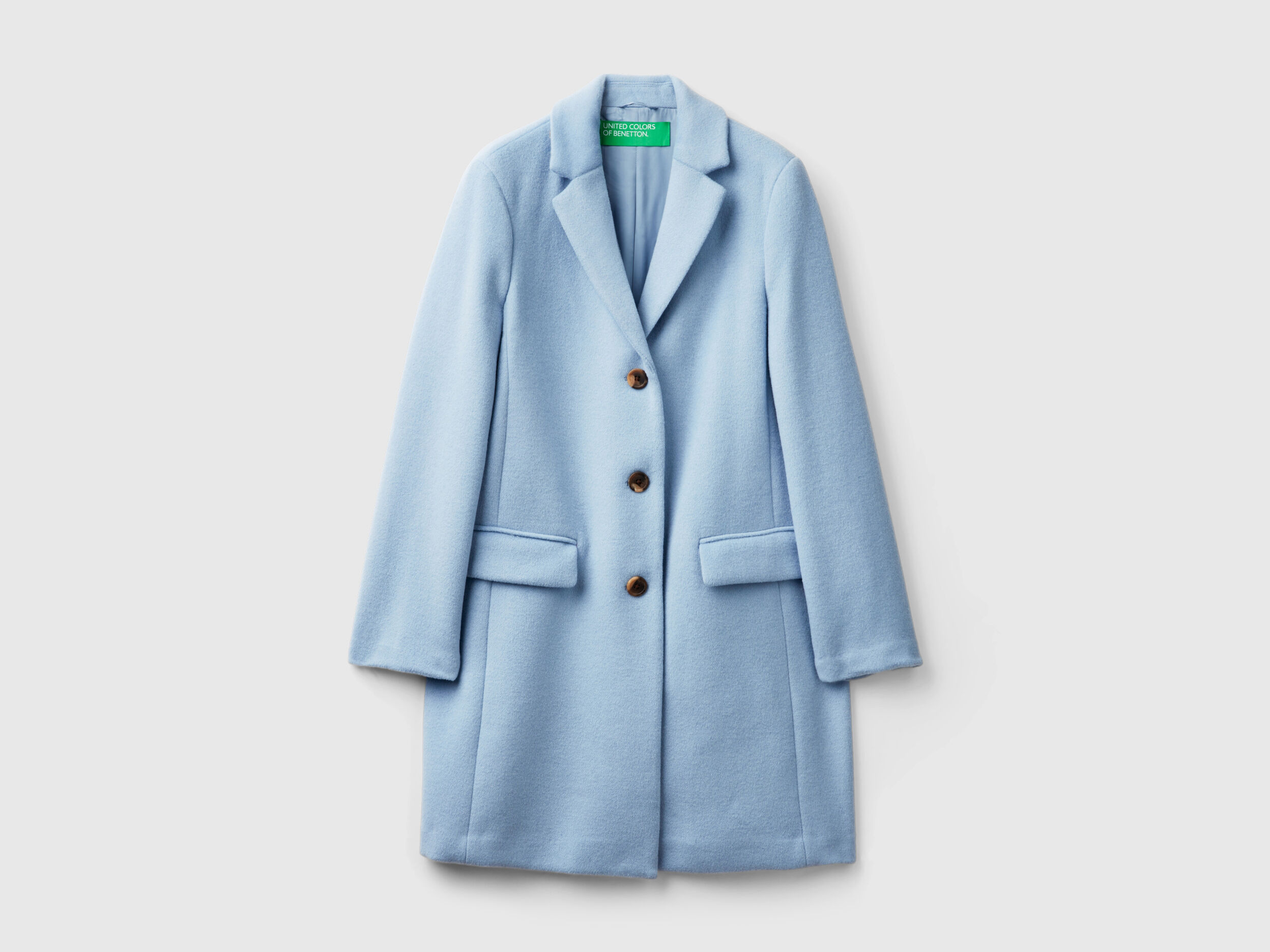 Short coat in wool blend cloth Light Blue Benetton
