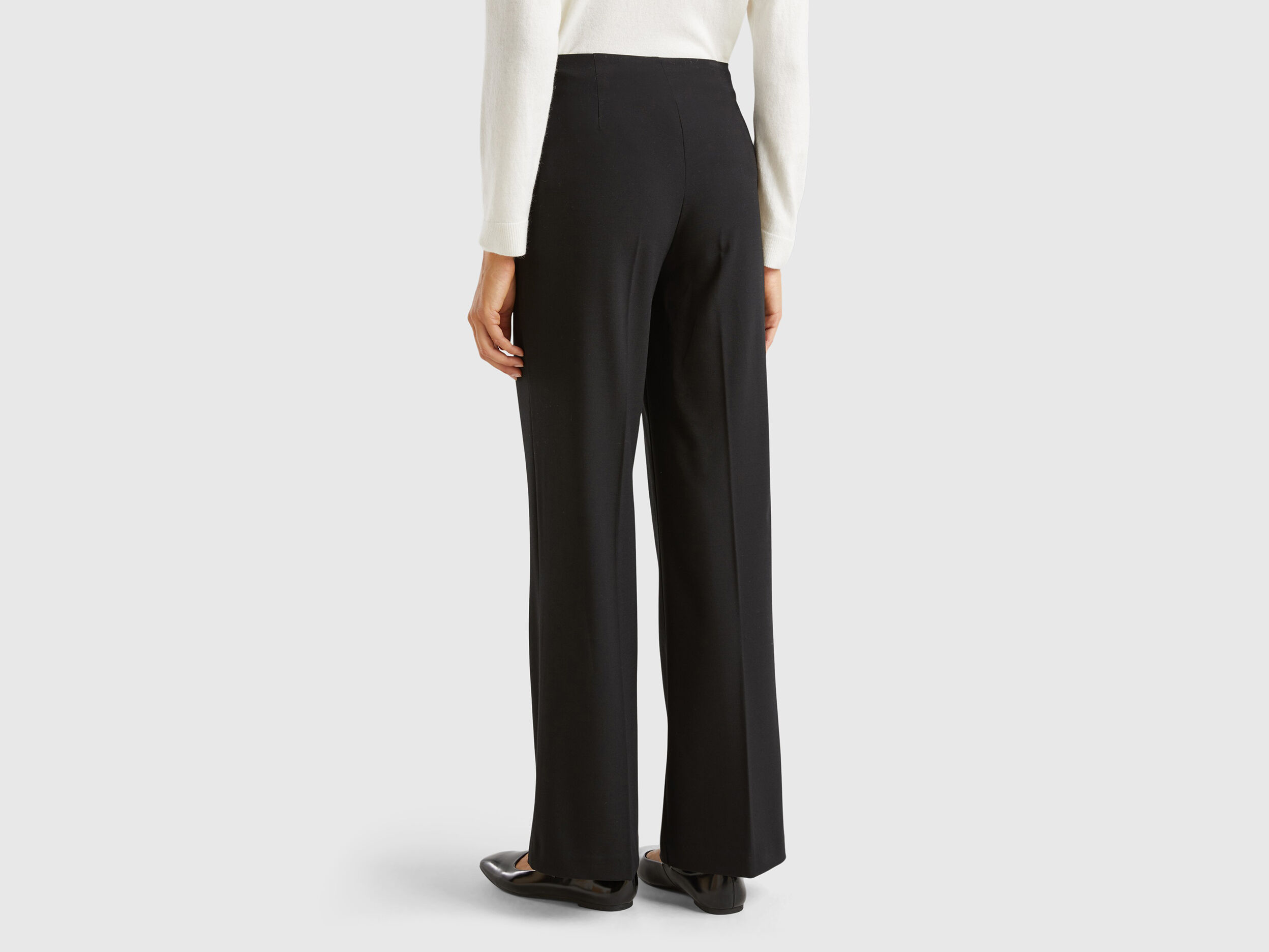 Pantaloni fluidi a vita alta Nero Benetton