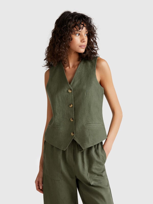 Pure linen vest Women