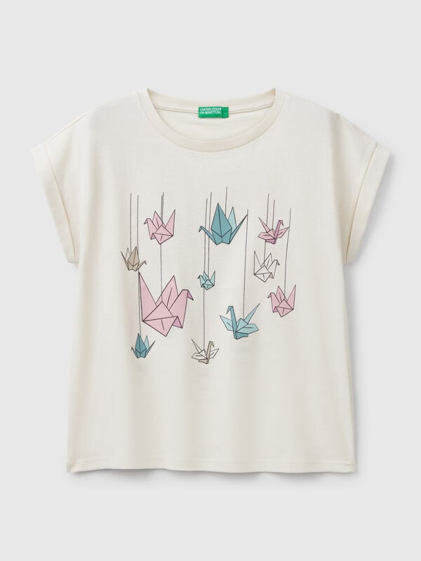 T-shirt coupe boxy avec imprimé et paillettes Filles